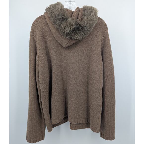 Crazy Horse Womens Hooded Sweater Full Zip Cardigan Faux Fur Trim Lambs Wool XL - Picture 3 of 5